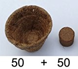 Pflanzen Anzuchtset: 50 x Pflanztöpfe aus Kokosfaser 0,15 Liter (Höhe 5,5 cm/ Ø oben 8 cm), + 50 x Kokos ...