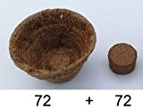 Pflanzen Anzuchtset: 72 x Pflanztöpfe aus Kokosfaser 0,05 Liter (Höhe 4 cm/ Ø oben 6 cm), + 72 x Kokos ...