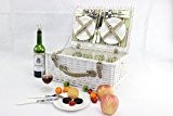 Picknick-Korb für 4 Personen, mit Tragegriff, klassischer Stil, Weiß