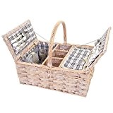 Picknickkorb-Set für 4 Personen, Picknicktasche + Kühlfach, Porzellan Glas Edelstahl, schwarz-rot