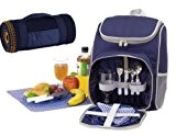 Picknickrucksack für 2 Personen mit Kühlfach in Blau + Picknickdecke