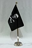 Pirat Totenkopf Flagge 15x25 cm Tischflagge (CH) mit 42 cm Chrom Tischflaggenständer, edle Ausführung