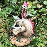Pixie Brothers saß auf einem Pilz Magical Mystery Hohe Qualität Garten Decor Figuren Elf & Fairy Kinder Höhe: 14 cm