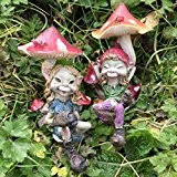 Pixie Paar SAT unter Pilze; Magical Mystery Hohe Qualität Garten Decor Figuren Elf & Fairy Kinder, Set 2 Stück.