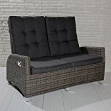 POLY RATTAN Luxus 2 Sitzer Lounge Rocking Sofa verstellbare Rückenlehne grau