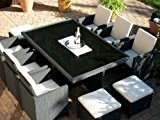Polyrattan Rattan Geflecht Garten Sitzgruppe Toscana XL in schwarz (Tisch 6 Sessel 3 Hocker)