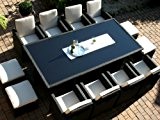 Polyrattan Rattan Geflecht Garten Sitzgruppe Toscana XXL in schwarz (Tisch 8 Sessel 4 Hocker) für 8 bis 12 Personen