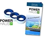 Powerhaus24 - Teflon Gewindeband 15m (3 Rollen a`5m) Teflonband Dichtband für Pool, Schwimmbad, Gartenpool, Sandfilter, etc. mit Powerhaus24 Pflegefibel