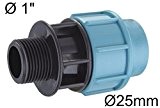 PP-Verbinder für 25 mm PE-Rohr Verschraubung Winkel Kupplung Endkappe Verbund Fitting Fittings Formteil (Adapter 25mm x 1" Außen)