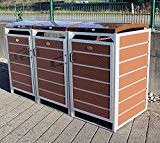 Prewood WPC Mülltonnenbox, Mülltonnenverkleidung für 3x 120l Mülltonne braun // 70x204x113 cm (LxBxH) // Gerätebox, Gartenbox & Mülltonneneinhausung