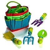 Prextex Kinder Garten Geräte Set umfasst Stoffbeutel und 4 Gartengeräte mit niedlichen Käfer Griffen