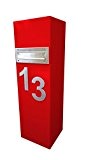 pulverbeschichtete Säule mit Briefkasten und individueller Hausnummer rot 100x30x30cm