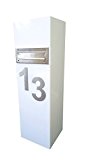 pulverbeschichtete Säule mit Briefkasten und individueller Hausnummer weiß 100x30x30cm
