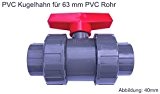 PVC Kugelhahn Ventil Kunststoff Kugelventil 32 mm - 63 mm für PVC Rohre für Wasser Pool Teich (Mit 63 mm ...