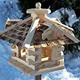 Qualitäts Vogelhaus mit Holzschindeln 6 Eck lasiert Vogelhäuser-Vogelfutterhaus großes Vogelhäuschen-aus Holz Wetterschutz (Natur)