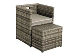 Rattan Balkonmöbel-Set - Cubus Sessel und Hocker - Farbe: grau meliert