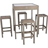 Rattan Bar Set Jazz Alu-Gestell graues Geflecht Tisch mit Holzplatte 4 Stühle
