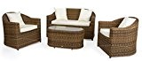 Rattan4Life 4-teilig Venedig Deluxe Polyrattan Gartenmöbel Set, Sofa / Lounge / Gartengarnitur / Kissenbezug, hellbraun / beige