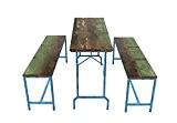 Recycling Holz Tisch + 2 Bänke mit Metall Gestell