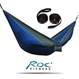 RocFitness® Outdoor Hängematte inkl 2 Spezialschlaufen zur Befestigung | Stabiler & Reißfester Halt mit 100% RipStop Nylon ( Fallschirmseide ) ...