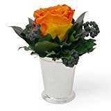 ROSEMARIE SCHULZ® Blumengesteck 3 Jahre haltbar in Silberbecher 1 Rose konserviert Abmessungen: 9x12cm (Orange)