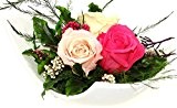 Rosen-te-amo Haltbare-Rosen Gesteck aus drei ECHTE PREMIUM Konservierte-Rosen der Farbe rosa, pink und champagne - unser EXKLUSIVES Blumen-arrangement wird handgemacht ...