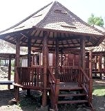 Runder Kokosholz Gartenpavillon mit Geländer + Treppe / Garten & Outdoor Deko/ Variante: Größe u Dacheindeckung: 3m Durchmesser mit Reisstrohdach