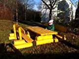 RUSTIKALE KINDERSITZGRUPPE AUS NADELHOLZ / Deutsche Handwerksqualität / 1,40 m- Länge / Sitzkapazität für 10 Kinder / lasiertes Holz in ...