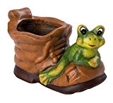 Saico HF_07_8256 Blumentopf Keramik-Schuh mit Frosch, Höhe 9 cm
