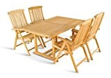SAM® Teak-Holz Garten-Gruppe Kuba, Gartenmöbel 5tlg, Balkon-Gruppe bestehend aus 1 x Tisch + 4 x Hochlehner, zusammenklappbare Stühle, leicht zu ...