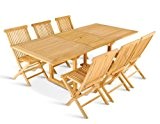 SAM® Teak Holz Gartengruppe, Gartenmöbel 7tlg., bestehend aus 1 x Tisch Caracas + 6 x Klappstuhl Menorca, zusammenklappbare Stühle, leicht ...