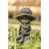 Sarah Kay "LILLI", hockend, Steinguss Gartenskulptur, B/H: 24/45 cm, wetterfeste Figur für den Außenbereich