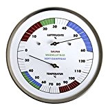Sauna-Thermo-Hygrometer, mit farblicher Klima Kennzeichnung für Sauna / Warmluftbad / Soft-Dampfbad, Edelstahlgehäuse Ø 130mm