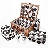 Savisto Luxus 4 Personen Picknickkorb mit komplettem Picknick-Set inkl. Teller, Besteck, Weingläsern, Kühltaschen und Weinkühler