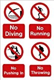 Schwimmbad Schild: kein Tauchen, kein Verlaufen, kein Drücken, kein Werfen A5 Größe