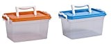 Set Aufbewahrungsbox Aufbewahrungskiste mit Deckel und Tragegriff stapelbar Lagerbox Stapelbox Box Ordnung Aufbewahrung Lagerung 2,7 Liter (2er Set orange+blau)