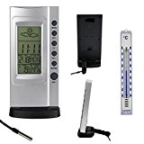 Set Digital Innen oder Außen Thermometer Hygrometer mit Min Max Anzeige und Wettertrend Indikator . Wecker , Uhr , Datum ...