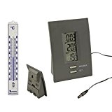 Set Digitales Min Max Innenthermometer mit Uhr / Außenfühler und Analog Zimmer / Innen Thermometer