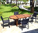 Set Garten Tisch Teak 120 - 180 cm und 4 Sessel Kunstharz schwarz