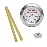 Set Thermometer für Grill / Smoker / Räucherofen / Grillwagen und Grillzange Holz . Analog / Bimetall / Edelstahl . ...