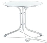 Sieger 1135-40 Boulevard-Tisch mit Puroplan-Platte Durchmesser 85 cm, Stahlrohrgestell weiß, Tischplatte Marmordekor weiß