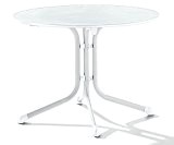 Sieger 1145-40 Boulevard-Tisch mit Puroplan-Platte Durchmesser 100 cm, Stahlrohrgestell weiß, Tischplatte Marmordekor weiß