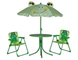 Siena Garden 672614 Kinder-Set Froggy 2xKlappsessel, 1xTisch, 1xSchirm Stahl-Gestell grün mit Froschmotiv, UPF 50+