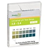 Simplex Health pH-Teststreifen für Wasser, 3,8 – 5,4, mit zwei Universal-Pads für Säure, Alkaline, Wasser-Tests (100 Streifen)