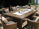 Sitzgruppe Garten Garnitur Tisch und 6 Sessel / Stühle Rattan Polyrattan Geflecht Gartenmöbel natur-beige-braun Lyon6