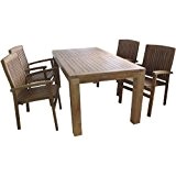 Sitzgruppe Holz 180x90x75cm Tisch 4x Sessel Teak Balkon Terrasse Gartengarnitur