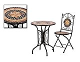 Sitzgruppe Toska runder Tisch & 2 Stühle Mosaik & Metall schwarz Gartengarnitur