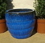Snail Blumentopf 22 cm Durchmessser, blau glasierte Keramik Steingut Garten Deko Blumenkübel Pflanztopf