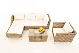 Sofa-Garnitur CP055, Lounge-Set Gartengarnitur, Poly-Rattan ~ Kissen creme, natur