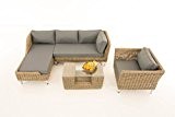 Sofa-Garnitur CP055, Lounge-Set Gartengarnitur, Poly-Rattan ~ Kissen eisengrau, natur